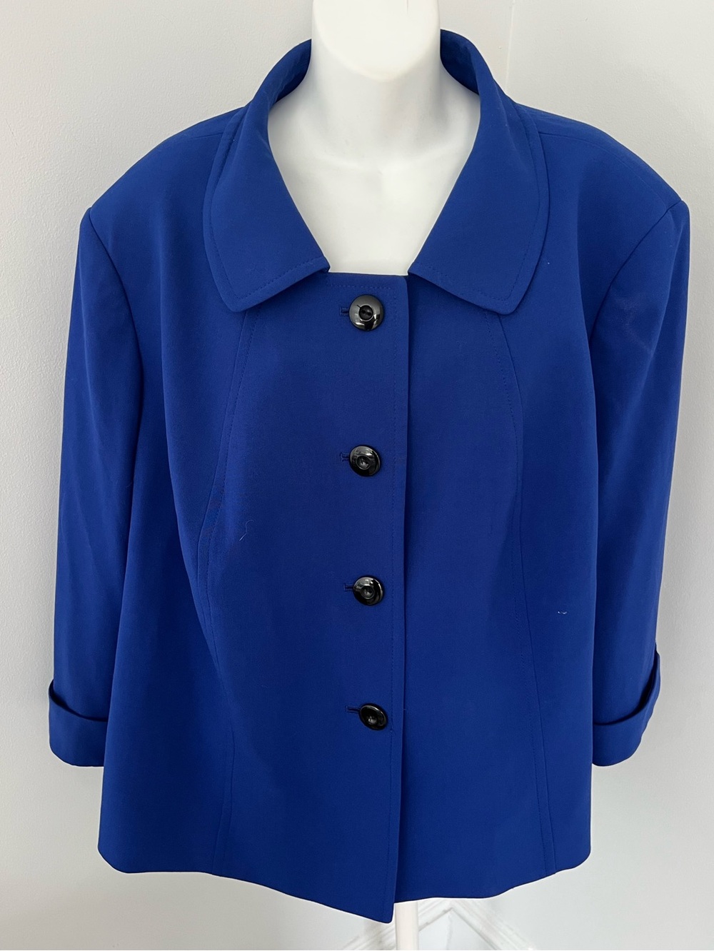 Tahari ASL Cobalt Blue Rounded-Collar Button Jacket Sz. 24W